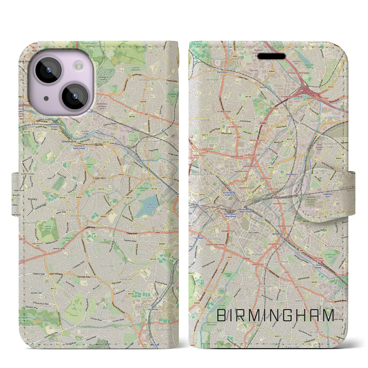 【バーミンガム（イギリス）】地図柄iPhoneケース（手帳タイプ）