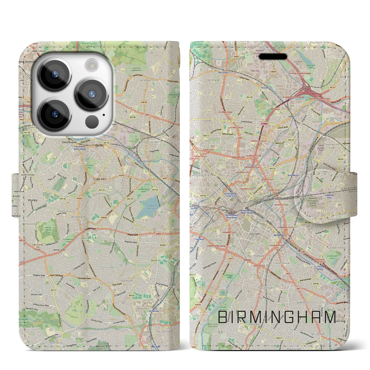 【バーミンガム（イギリス）】地図柄iPhoneケース（手帳タイプ）