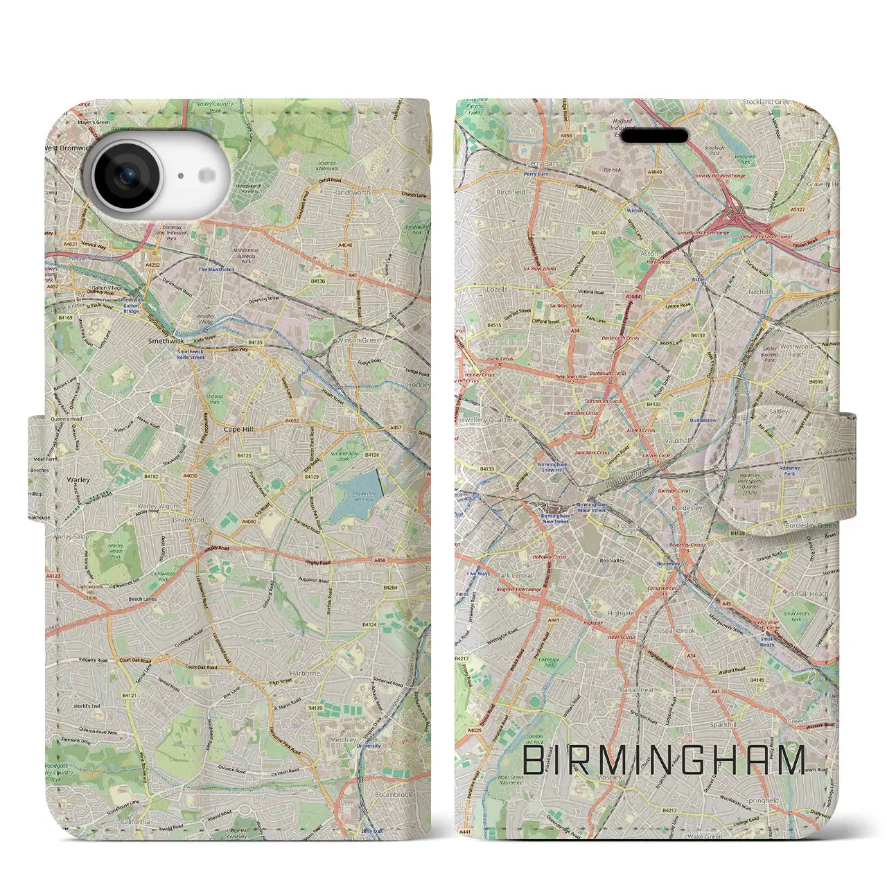 【バーミンガム（イギリス）】地図柄iPhoneケース（手帳タイプ）