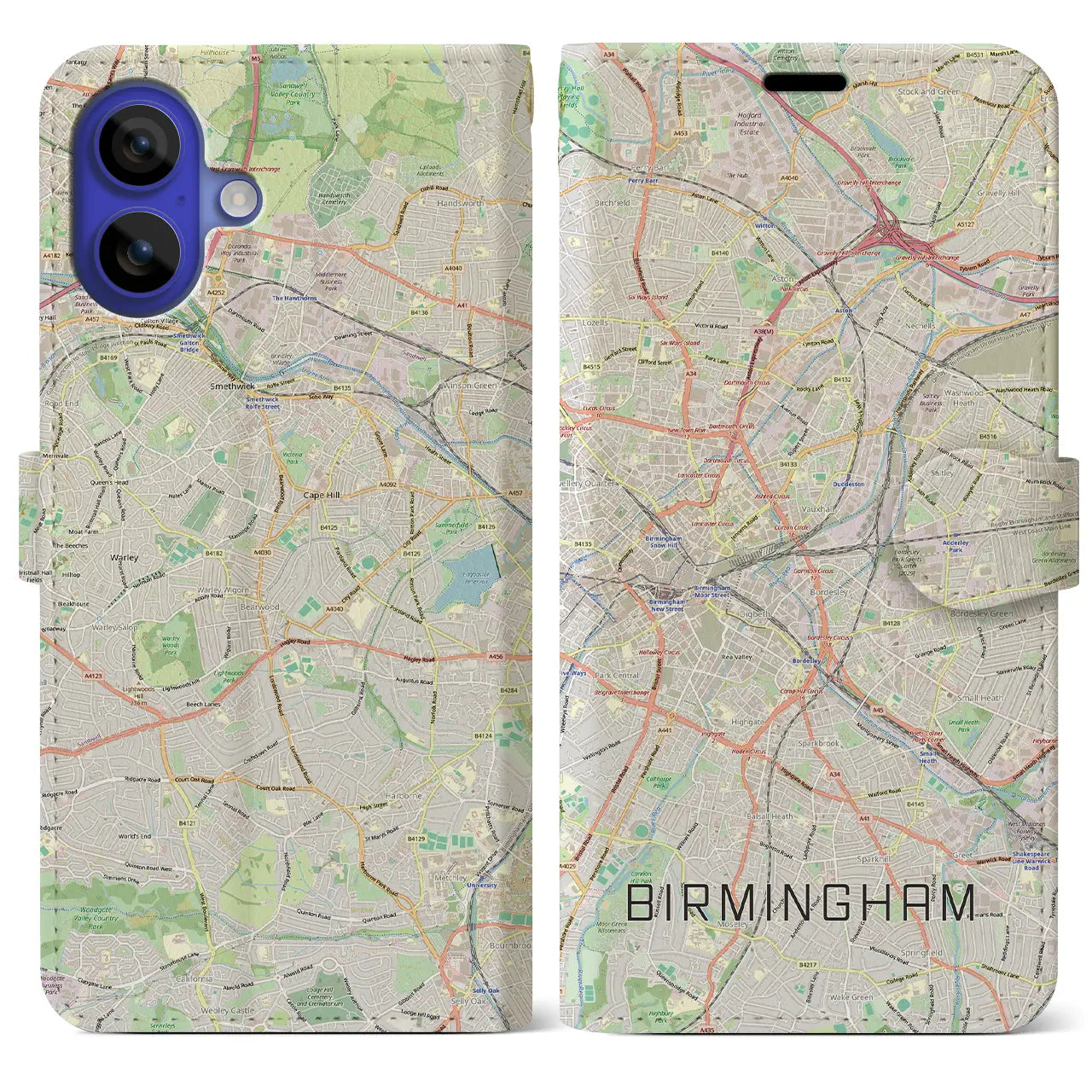 【バーミンガム（イギリス）】地図柄iPhoneケース（手帳タイプ）