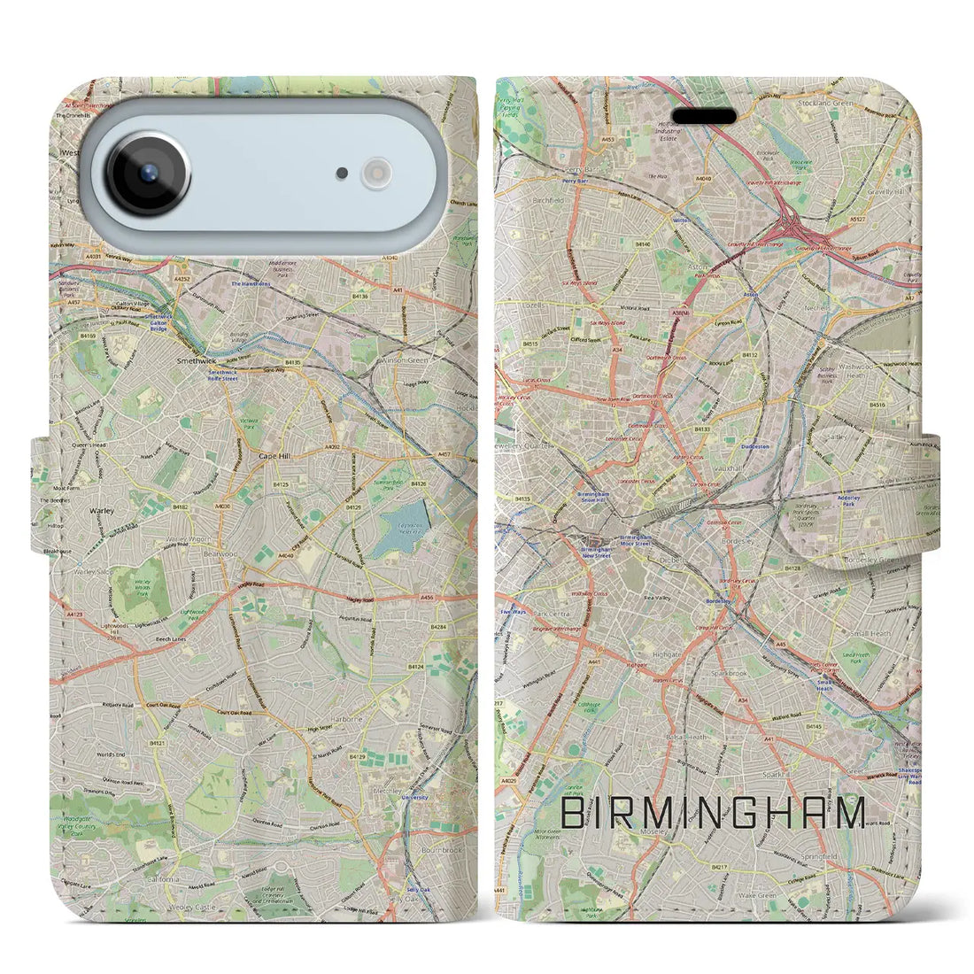 【バーミンガム（イギリス）】地図柄iPhoneケース（手帳タイプ）ナチュラル・iPhone 17 Pro Max 用