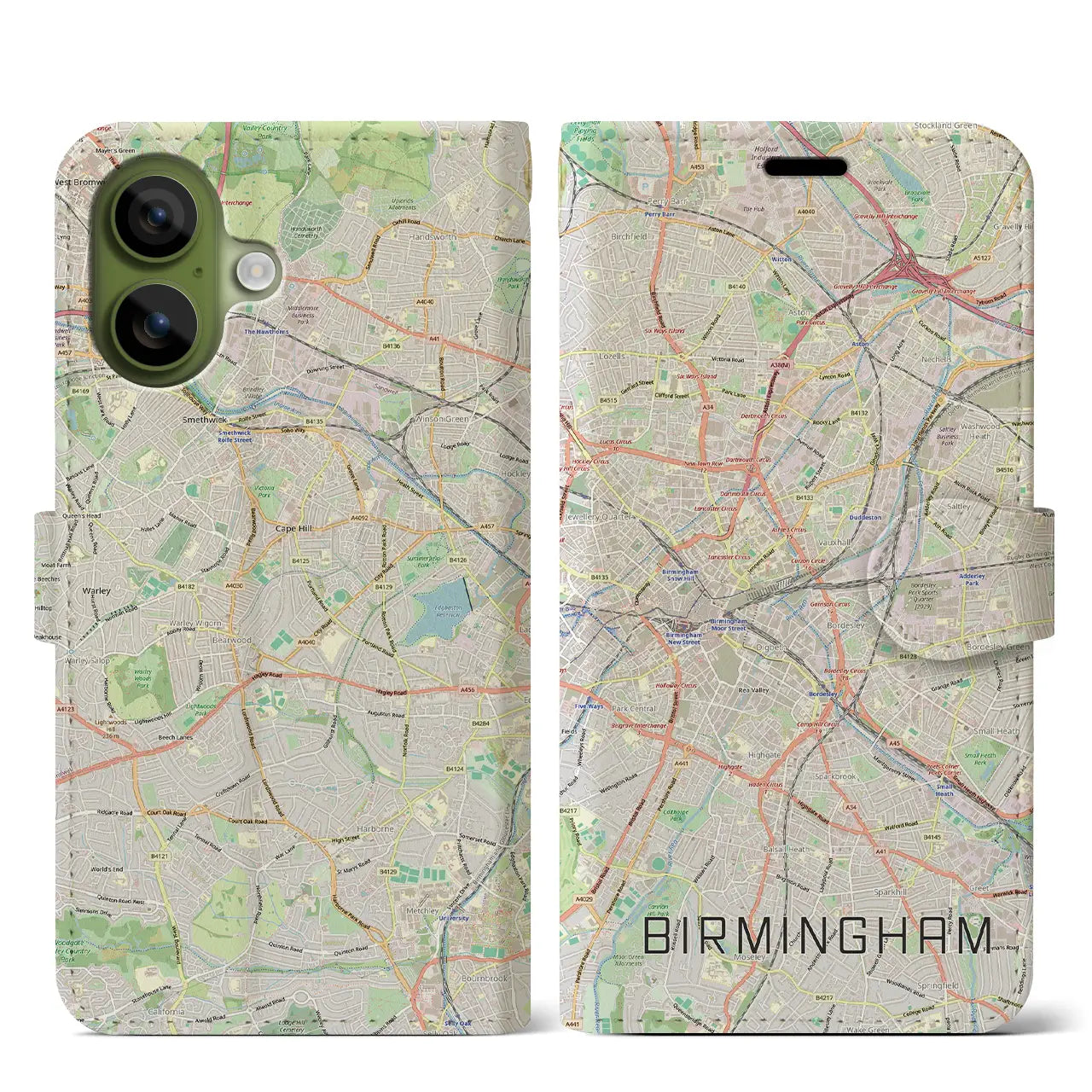 【バーミンガム（イギリス）】地図柄iPhoneケース（手帳タイプ）