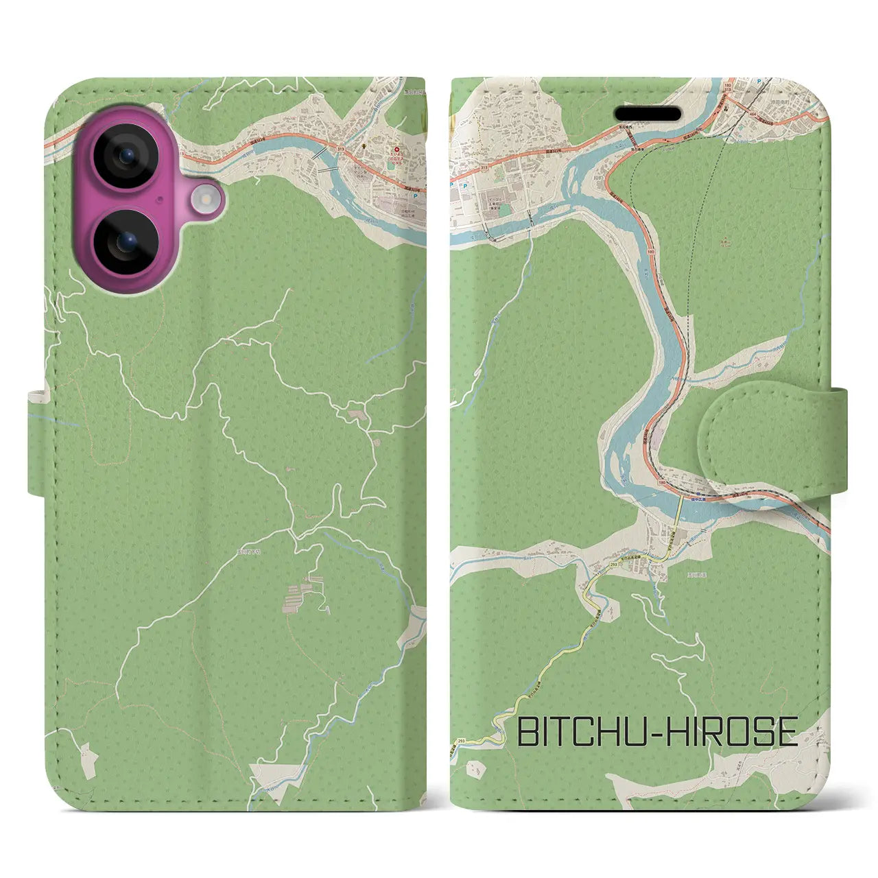 【備中広瀬（岡山県）】地図柄iPhoneケース（手帳タイプ）ナチュラル・iPhone 16 Pro 用