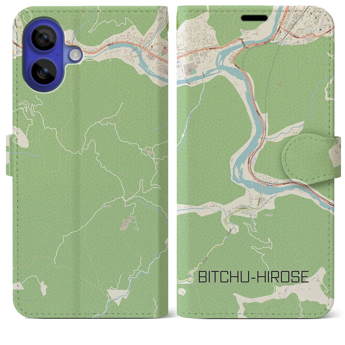 【備中広瀬(岡山県)】地図柄iPhoneケース(手帳タイプ)ナチュラル・iPhone 16 Pro Max 用