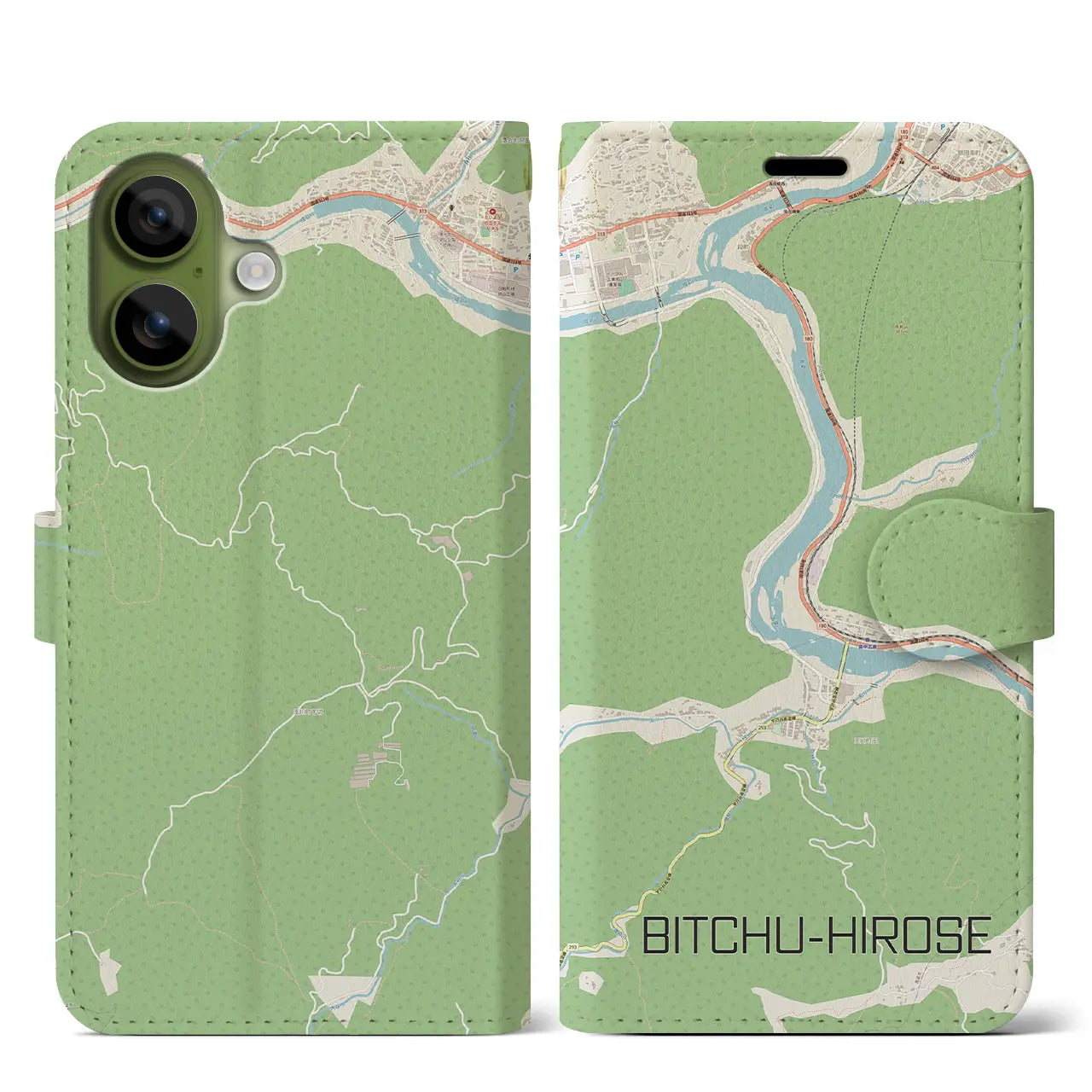 【備中広瀬（岡山県）】地図柄iPhoneケース（手帳タイプ）