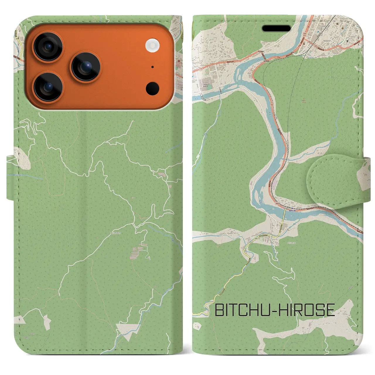 【備中広瀬（岡山県）】地図柄iPhoneケース（手帳タイプ）