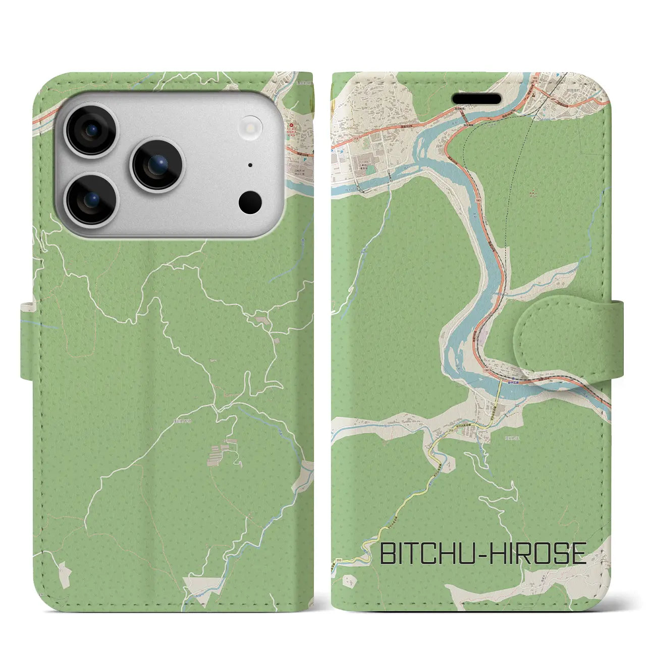 【備中広瀬（岡山県）】地図柄iPhoneケース（手帳タイプ）