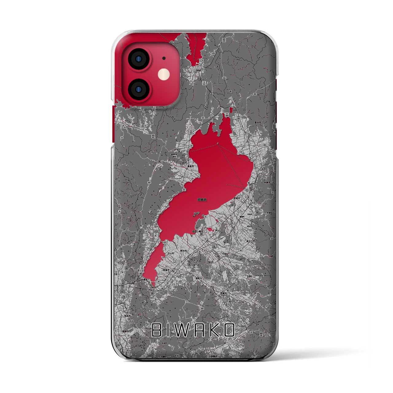 【琵琶湖2（滋賀県）】地図柄iPhoneケース（クリアタイプ）モノトーン・iPhone 11 用