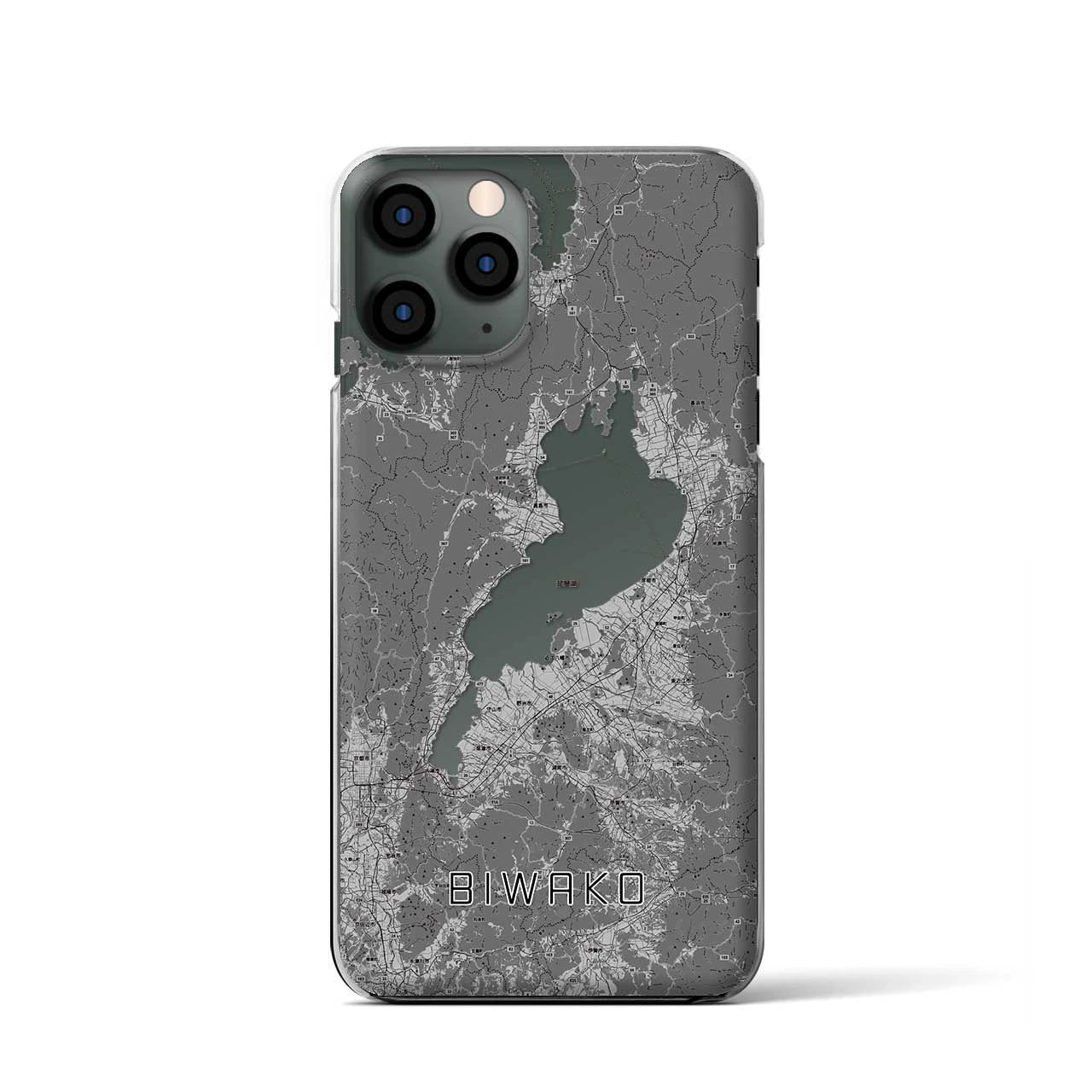 【琵琶湖2（滋賀県）】地図柄iPhoneケース（クリアタイプ）モノトーン・iPhone 11 Pro 用