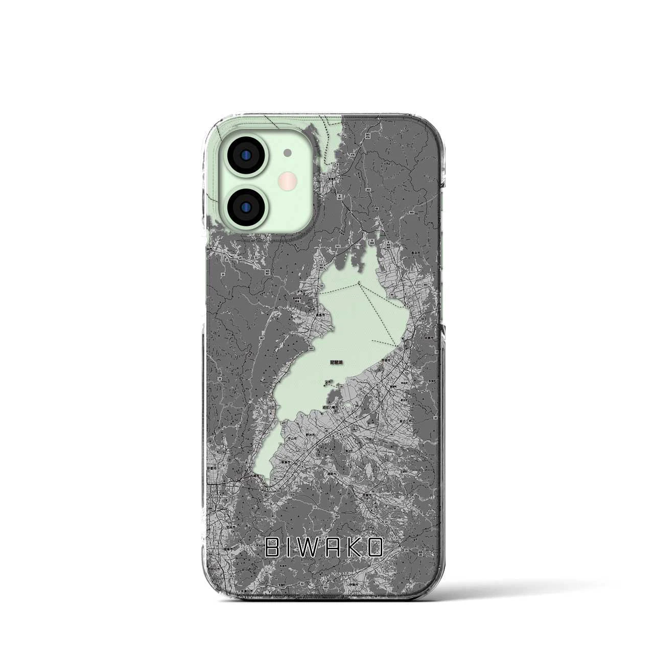 【琵琶湖2（滋賀県）】地図柄iPhoneケース（クリアタイプ）モノトーン・iPhone 12 mini 用