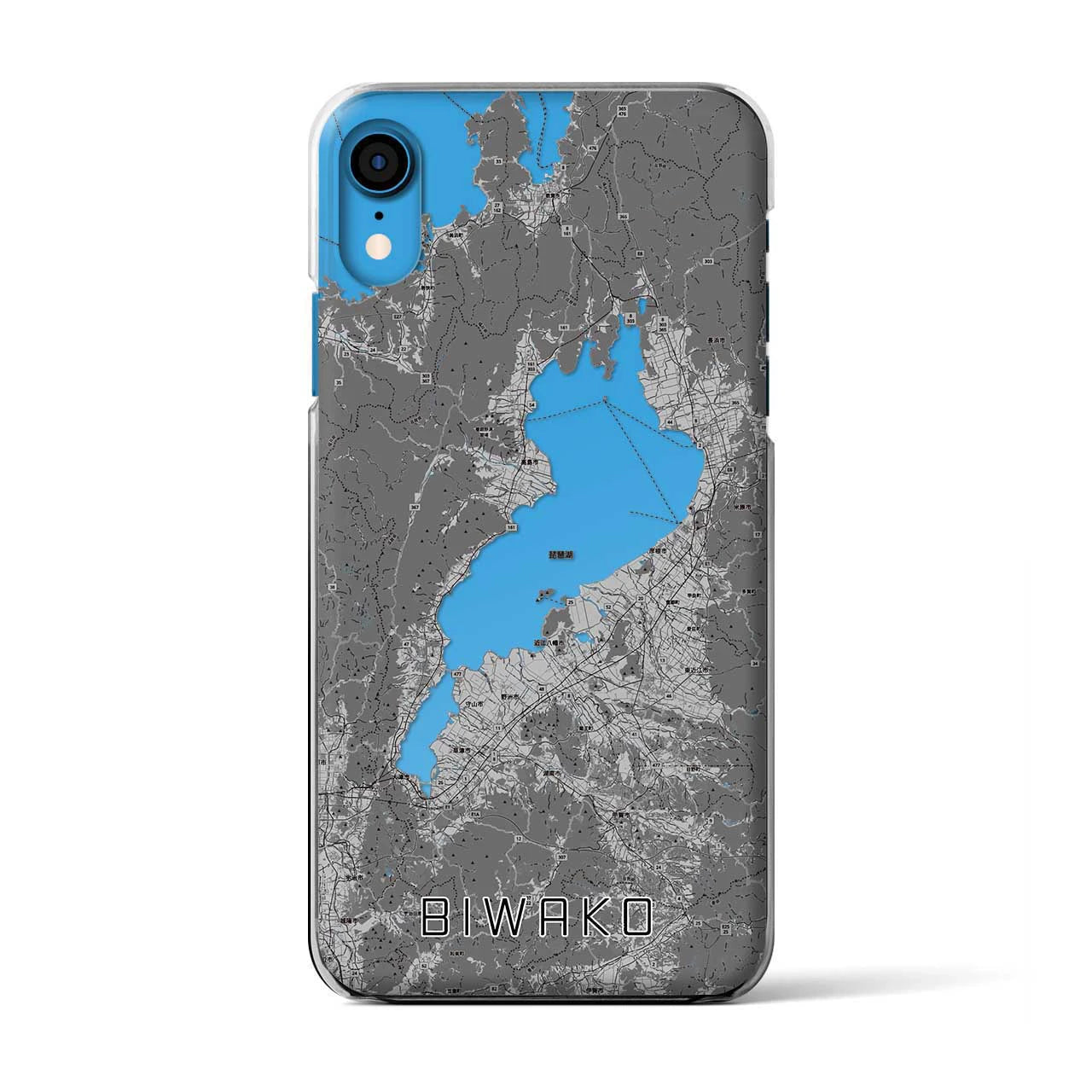 【琵琶湖2（滋賀県）】地図柄iPhoneケース（クリアタイプ）モノトーン・iPhone XR 用