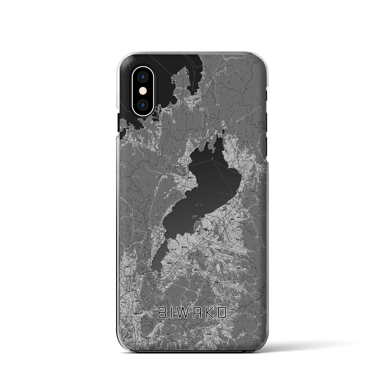 【琵琶湖2（滋賀県）】地図柄iPhoneケース（クリアタイプ）モノトーン・iPhone XS / X 用