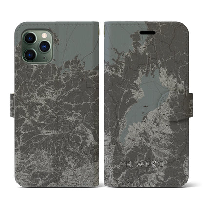【琵琶湖2（滋賀県）】地図柄iPhoneケース（手帳タイプ）モノトーン・iPhone 11 Pro 用