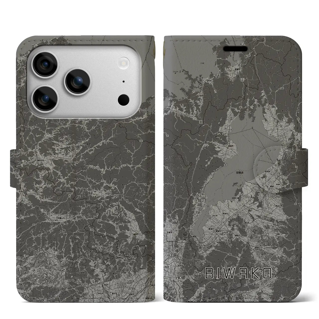 【琵琶湖2（滋賀県）】地図柄iPhoneケース（手帳タイプ）