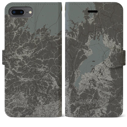 【琵琶湖2（滋賀県）】地図柄iPhoneケース（手帳タイプ）モノトーン・iPhone 8Plus /7Plus / 6sPlus / 6Plus 用