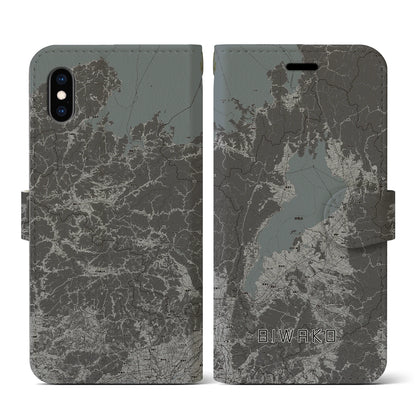 【琵琶湖2（滋賀県）】地図柄iPhoneケース（手帳タイプ）モノトーン・iPhone XS / X 用