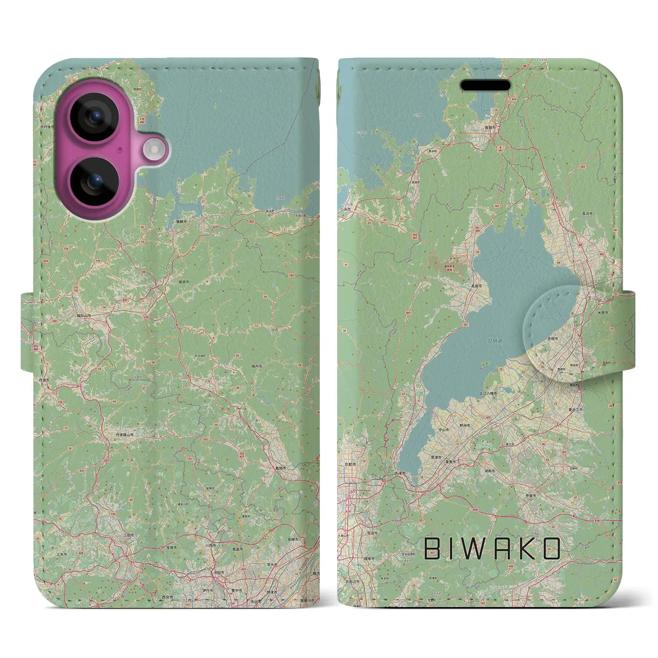 【琵琶湖2（滋賀県）】地図柄iPhoneケース（手帳タイプ）ナチュラル・iPhone 16 Pro 用