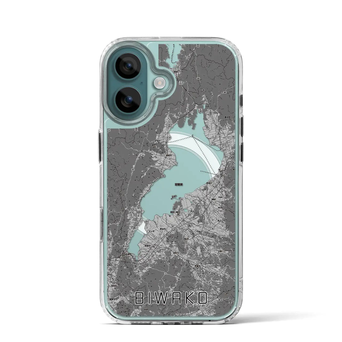 【琵琶湖2(滋賀県)】地図柄iPhoneケース(MagSafeタイプ)モノトーン・iPhone 16 Pro 用