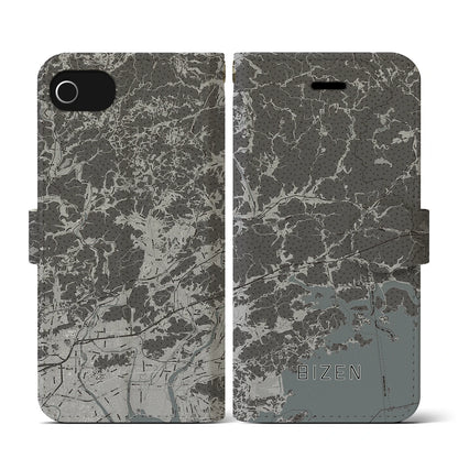 【備前（岡山県）】地図柄iPhoneケース（手帳タイプ）モノトーン・iPhone SE（第3 / 第2世代） / 8 / 7 / 6s / 6 用