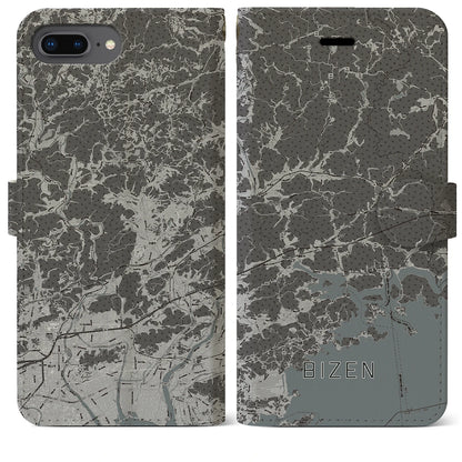 【備前（岡山県）】地図柄iPhoneケース（手帳タイプ）モノトーン・iPhone 8Plus /7Plus / 6sPlus / 6Plus 用