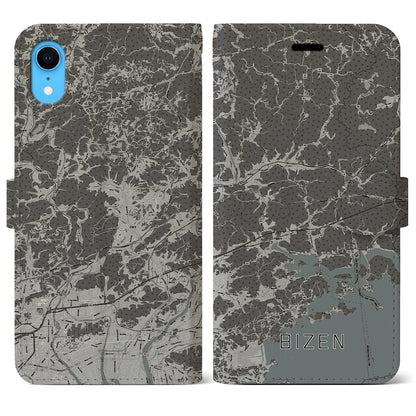 【備前（岡山県）】地図柄iPhoneケース（手帳タイプ）モノトーン・iPhone XR 用