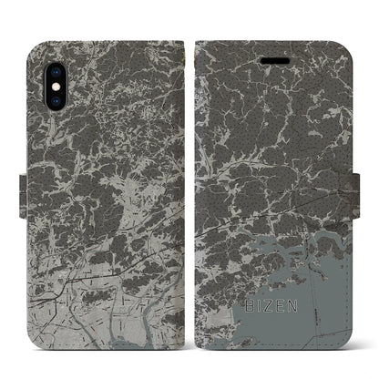 【備前（岡山県）】地図柄iPhoneケース（手帳タイプ）モノトーン・iPhone XS / X 用