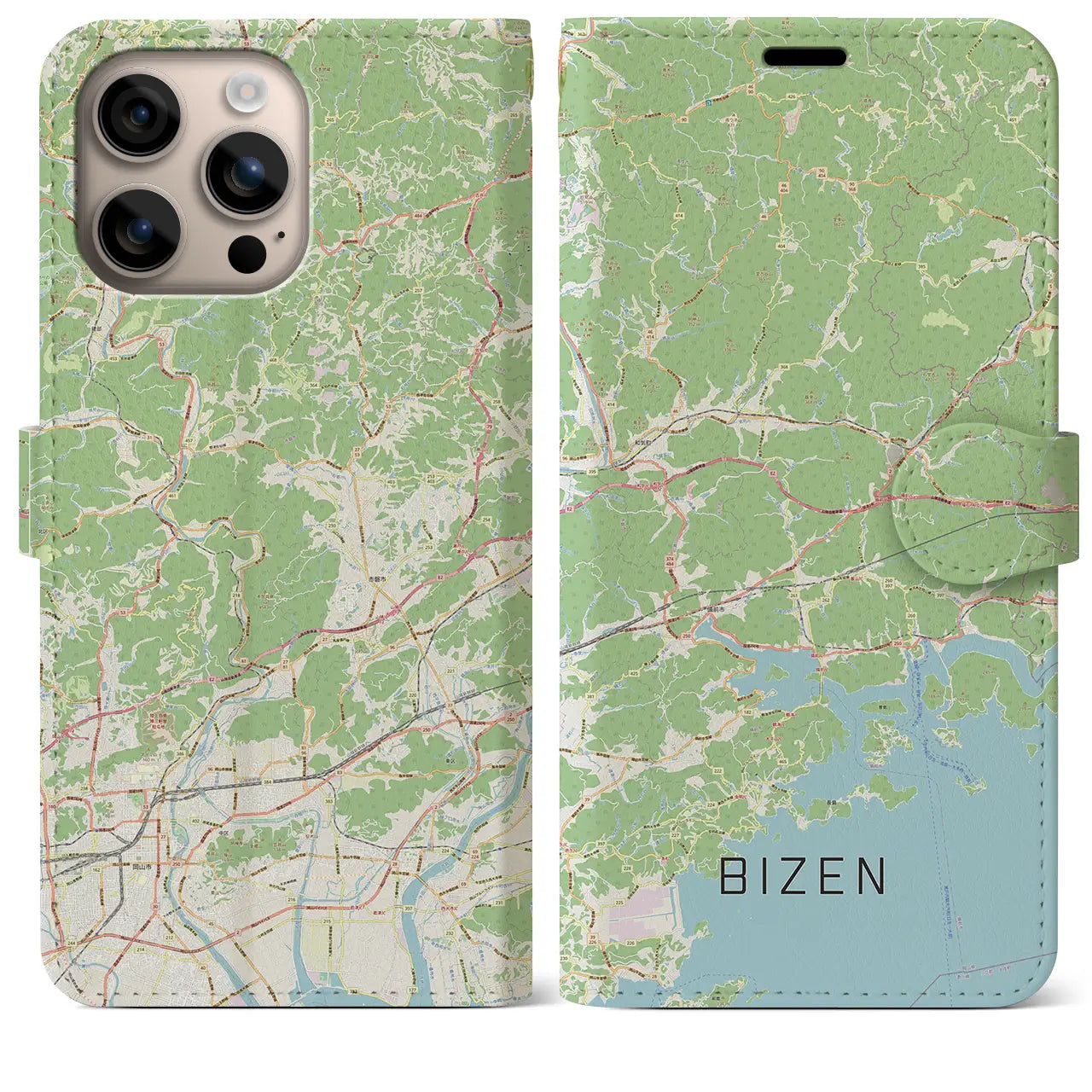 【備前（岡山県）】地図柄iPhoneケース（手帳タイプ）ナチュラル・iPhone 16 Plus 用