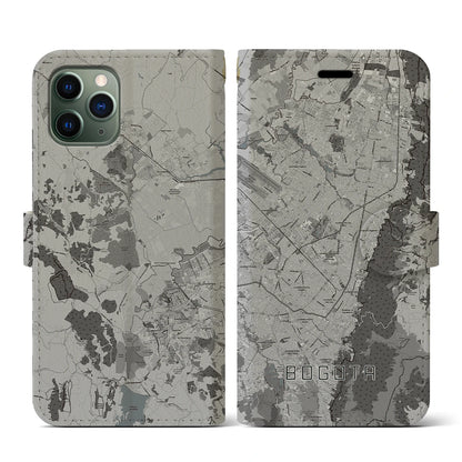 【ボゴタ（コロンビア）】地図柄iPhoneケース（手帳タイプ）モノトーン・iPhone 11 Pro 用