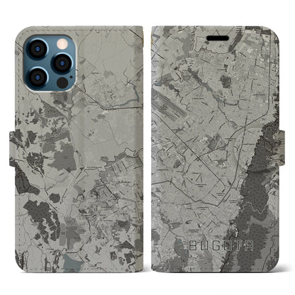 【ボゴタ（コロンビア）】地図柄iPhoneケース（手帳タイプ）モノトーン・iPhone 12 / 12 Pro 用