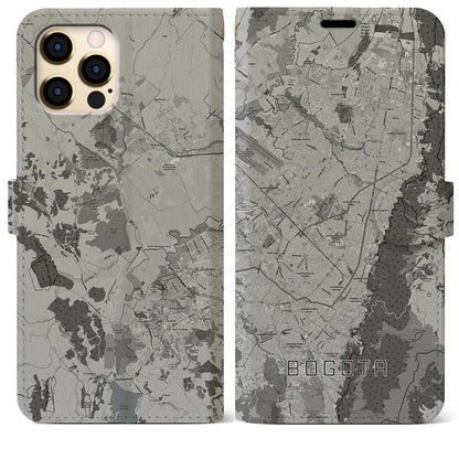 【ボゴタ（コロンビア）】地図柄iPhoneケース（手帳タイプ）モノトーン・iPhone 12 Pro Max 用