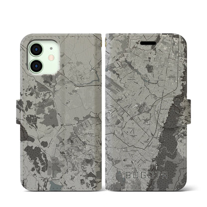 【ボゴタ（コロンビア）】地図柄iPhoneケース（手帳タイプ）モノトーン・iPhone 12 mini 用