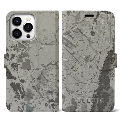 【ボゴタ（コロンビア）】地図柄iPhoneケース（手帳タイプ）モノトーン・iPhone 13 Pro 用