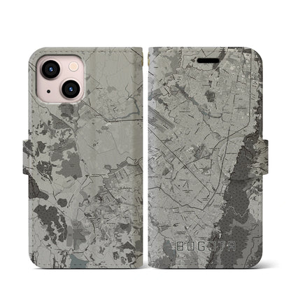 【ボゴタ（コロンビア）】地図柄iPhoneケース（手帳タイプ）モノトーン・iPhone 13 mini 用