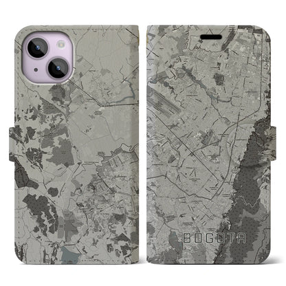 【ボゴタ（コロンビア）】地図柄iPhoneケース（手帳タイプ）モノトーン・iPhone 14 用