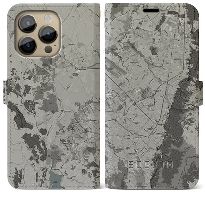 【ボゴタ（コロンビア）】地図柄iPhoneケース（手帳タイプ）モノトーン・iPhone 14 Pro Max 用