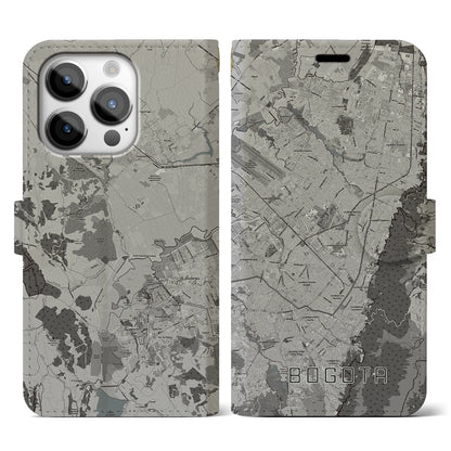【ボゴタ（コロンビア）】地図柄iPhoneケース（手帳タイプ）モノトーン・iPhone 14 Pro 用