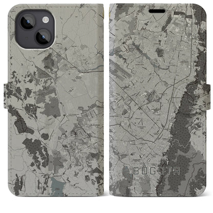 【ボゴタ（コロンビア）】地図柄iPhoneケース（手帳タイプ）モノトーン・iPhone 14 Plus 用