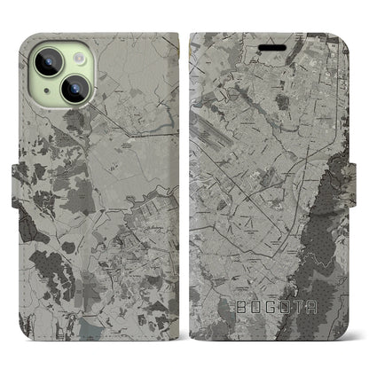 【ボゴタ（コロンビア）】地図柄iPhoneケース（手帳タイプ）モノトーン・iPhone 15 用