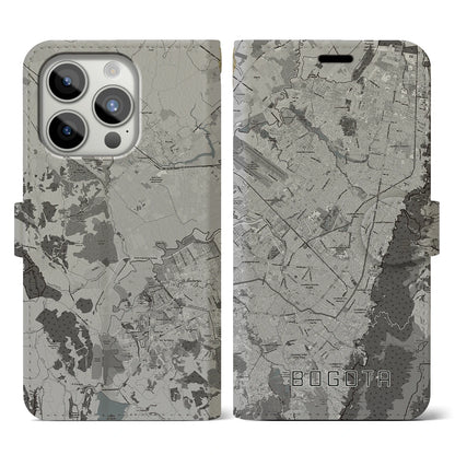 【ボゴタ（コロンビア）】地図柄iPhoneケース（手帳タイプ）モノトーン・iPhone 15 Pro 用
