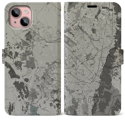 【ボゴタ（コロンビア）】地図柄iPhoneケース（手帳タイプ）モノトーン・iPhone 15 Plus 用
