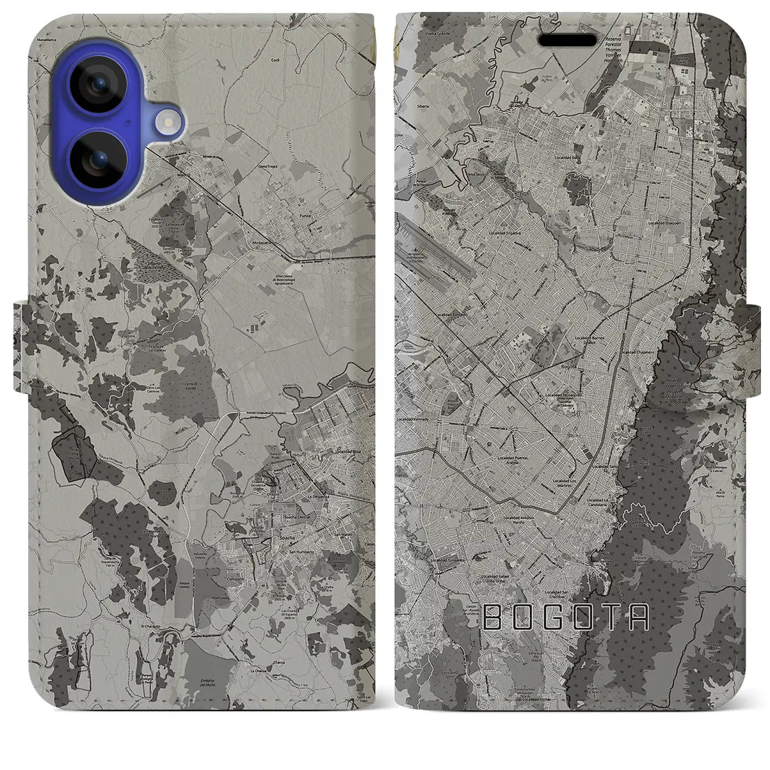 【ボゴタ(コロンビア)】地図柄iPhoneケース(手帳タイプ)モノトーン・iPhone 16 Pro Max 用