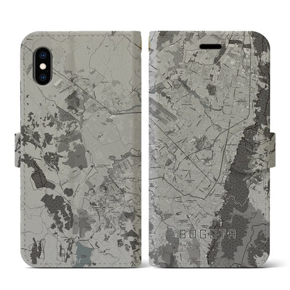 【ボゴタ（コロンビア）】地図柄iPhoneケース（手帳タイプ）モノトーン・iPhone XS / X 用