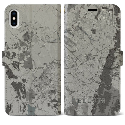 【ボゴタ（コロンビア）】地図柄iPhoneケース（手帳タイプ）モノトーン・iPhone XS Max 用