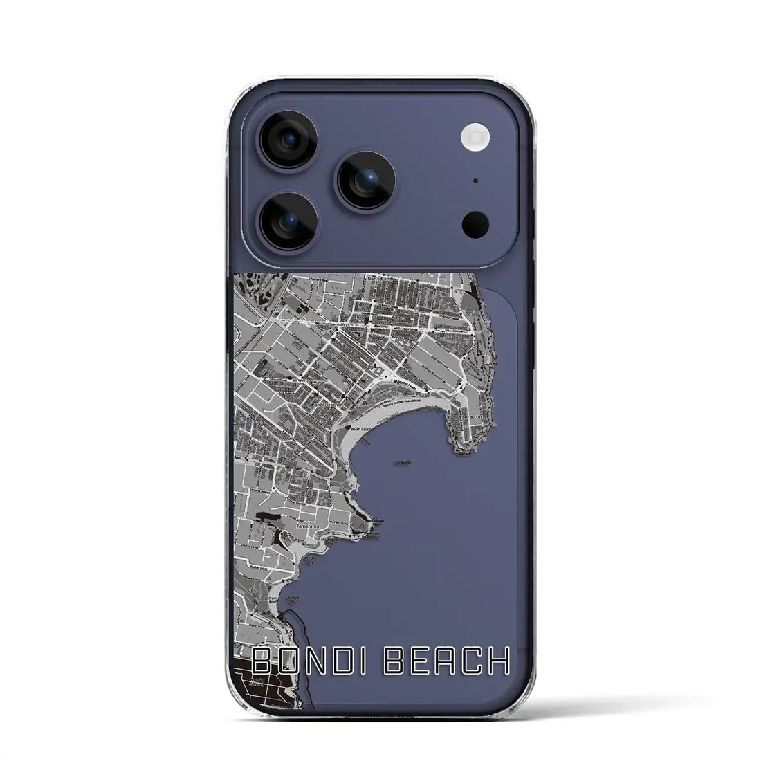 【ボンダイビーチ(オーストラリア)】地図柄iPhoneケース(クリアタイプ)モノトーン・iPhone 17 Pro Max 用