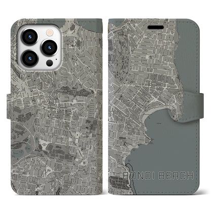 【ボンダイビーチ（オーストラリア）】地図柄iPhoneケース（手帳タイプ）モノトーン・iPhone 13 Pro 用
