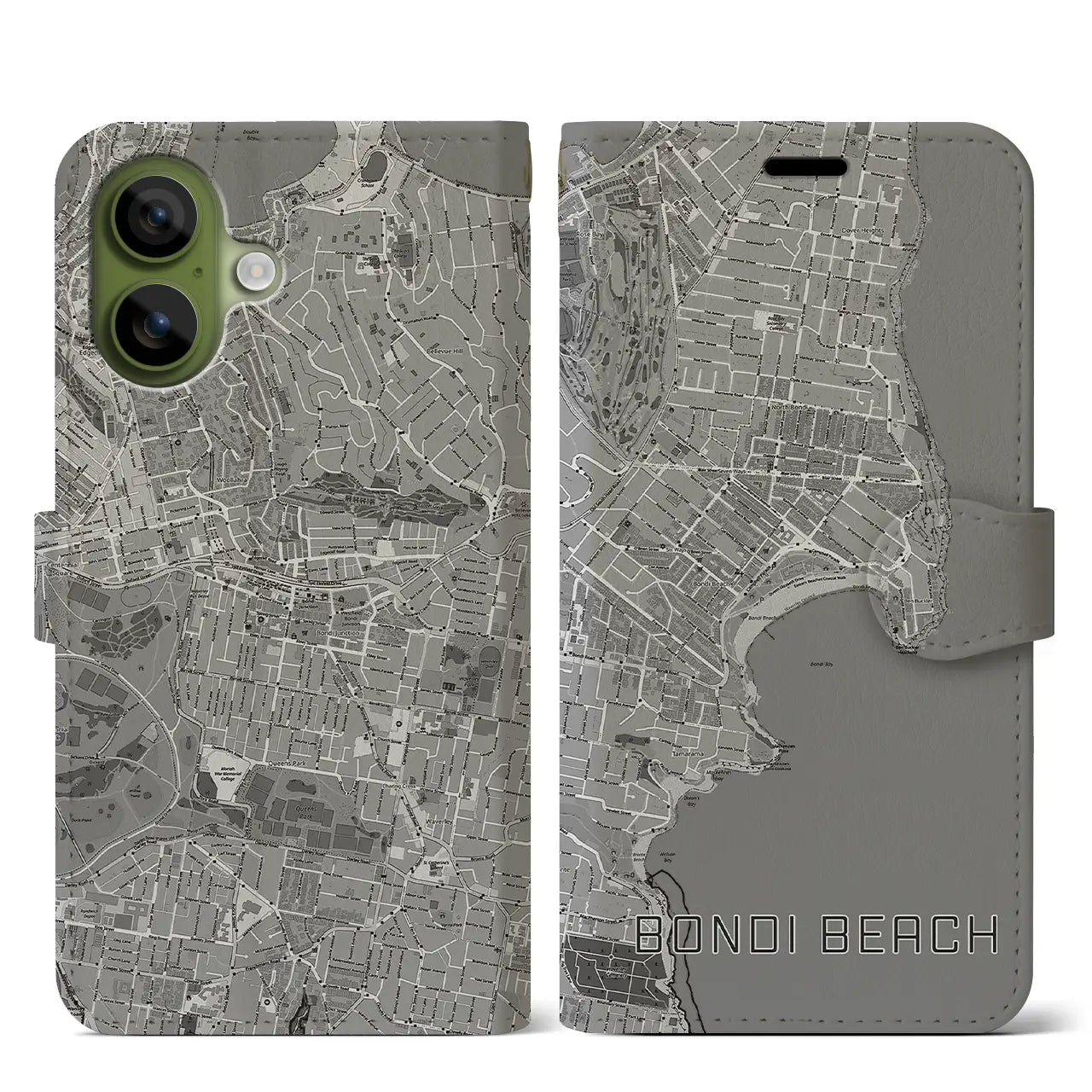 【ボンダイビーチ（オーストラリア）】地図柄iPhoneケース（手帳タイプ）