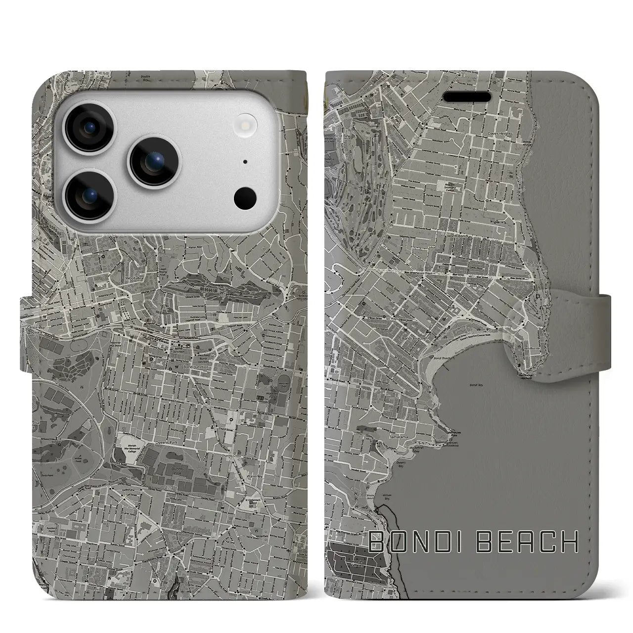 【ボンダイビーチ（オーストラリア）】地図柄iPhoneケース（手帳タイプ）