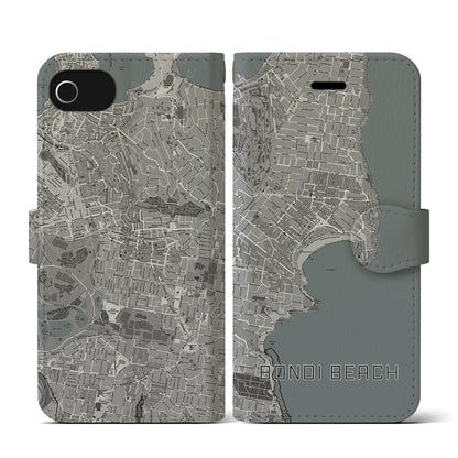 【ボンダイビーチ（オーストラリア）】地図柄iPhoneケース（手帳タイプ）モノトーン・iPhone SE（第3 / 第2世代） / 8 / 7 / 6s / 6 用
