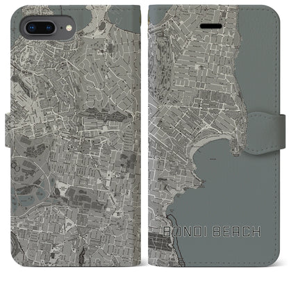 【ボンダイビーチ（オーストラリア）】地図柄iPhoneケース（手帳タイプ）モノトーン・iPhone 8Plus /7Plus / 6sPlus / 6Plus 用