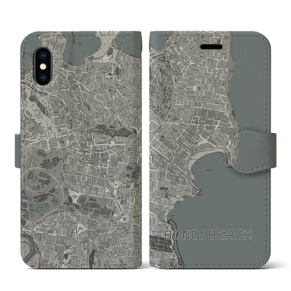 【ボンダイビーチ（オーストラリア）】地図柄iPhoneケース（手帳タイプ）モノトーン・iPhone XS / X 用